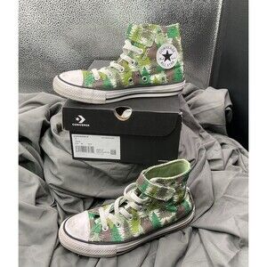 CONVERSE A03317F CT ALL‎ STAR 1V White/Aloe GREEN/Green Hi Top Size 1 Youth